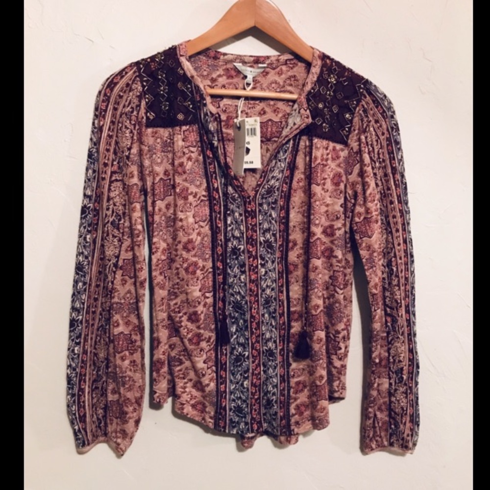 Lucky Brand Paisley Peasant Top